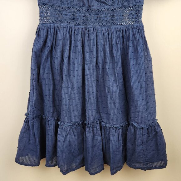 Lulus Navy Blue Swiss Dot Ruffle Lace Trim Short Sleeve Mini Dress sz S - Picture 4 of 11